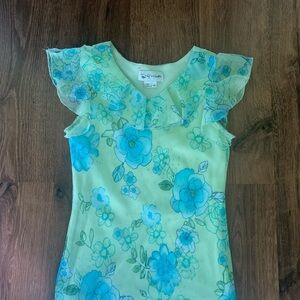 Vintage fairycore blue and green floral glitter asymmetrical dress